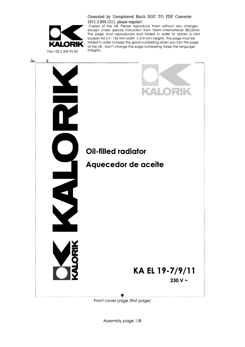 Página 1 del manual Manual de usuario Kalorik KA EL 19-9