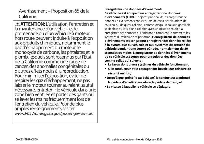 Página 1 del manual Manual de usuario Honda Odyssey (2023)