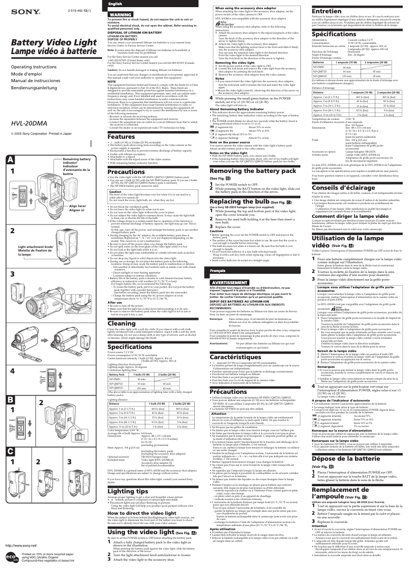 Página 1 del manual Manual de usuario Sony HVL-20DMA