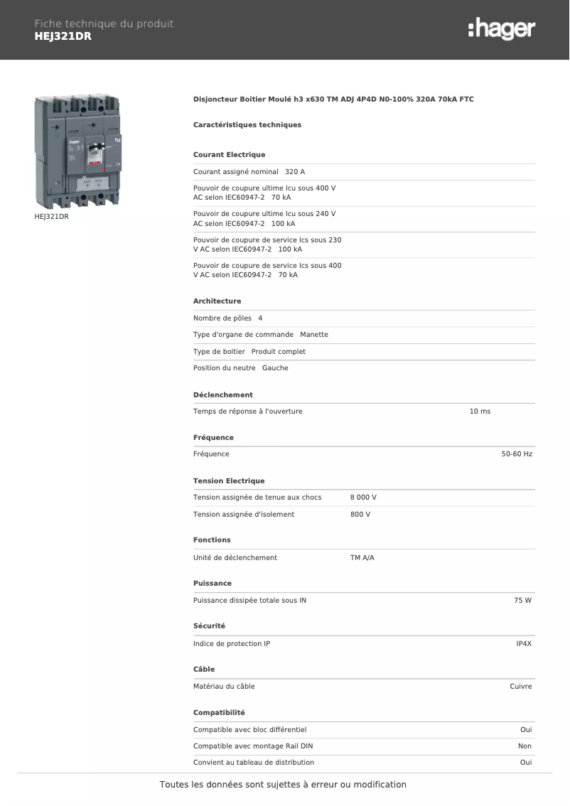 Imagen de la primera página del manual del dispositivo HEJ321DR