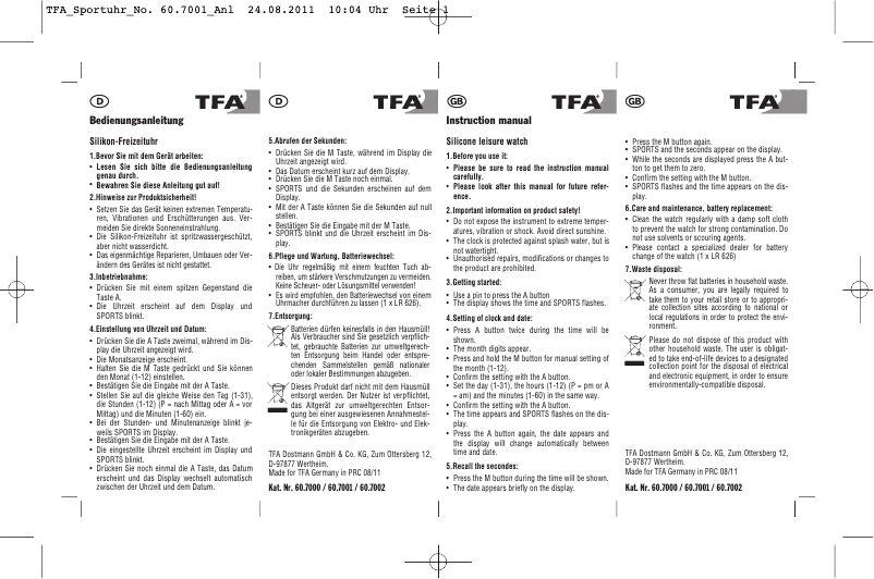 Página 1 del manual Manual de usuario TFA Silikon