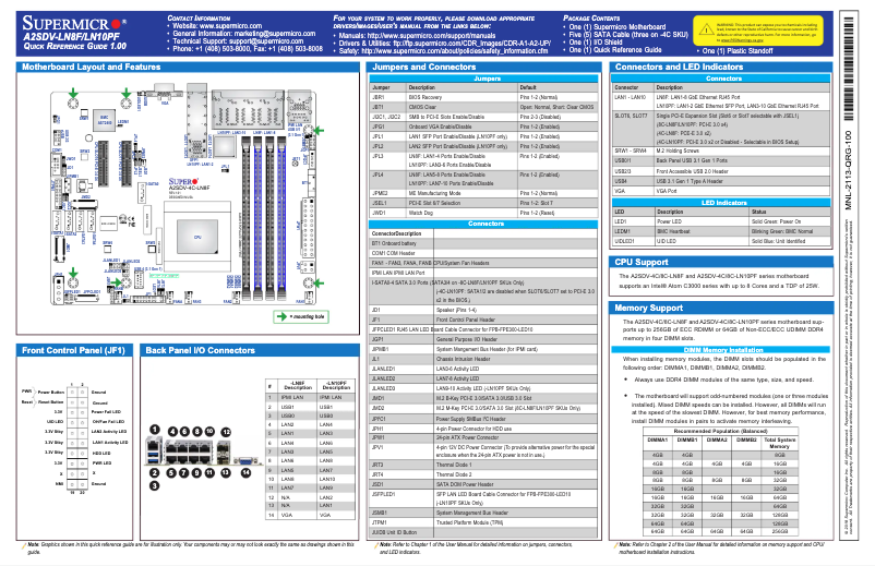 Página 1 del manual Guía de inicio rápido Supermicro A2SDV-8C-LN10PF