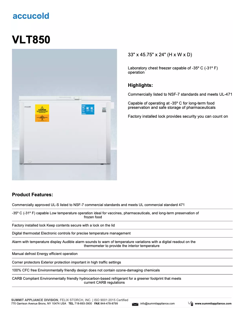 Imagen de la primera página del manual del dispositivo Accucold VLT850