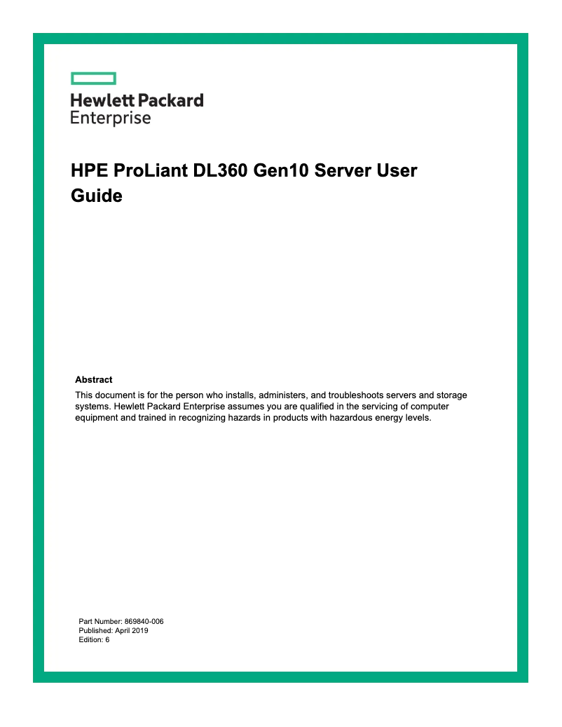 Imagen de la primera página del manual del dispositivo ProLiant DL360 Gen10+