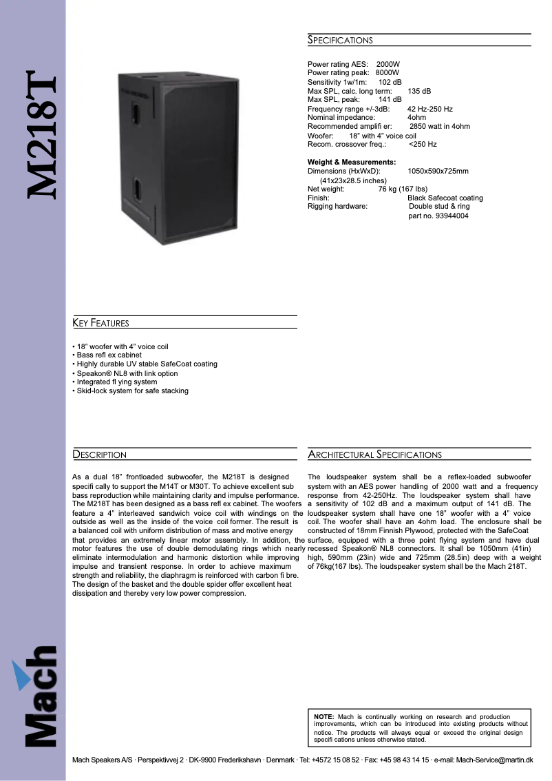 Página 1 del manual Ficha técnica Martin M218T