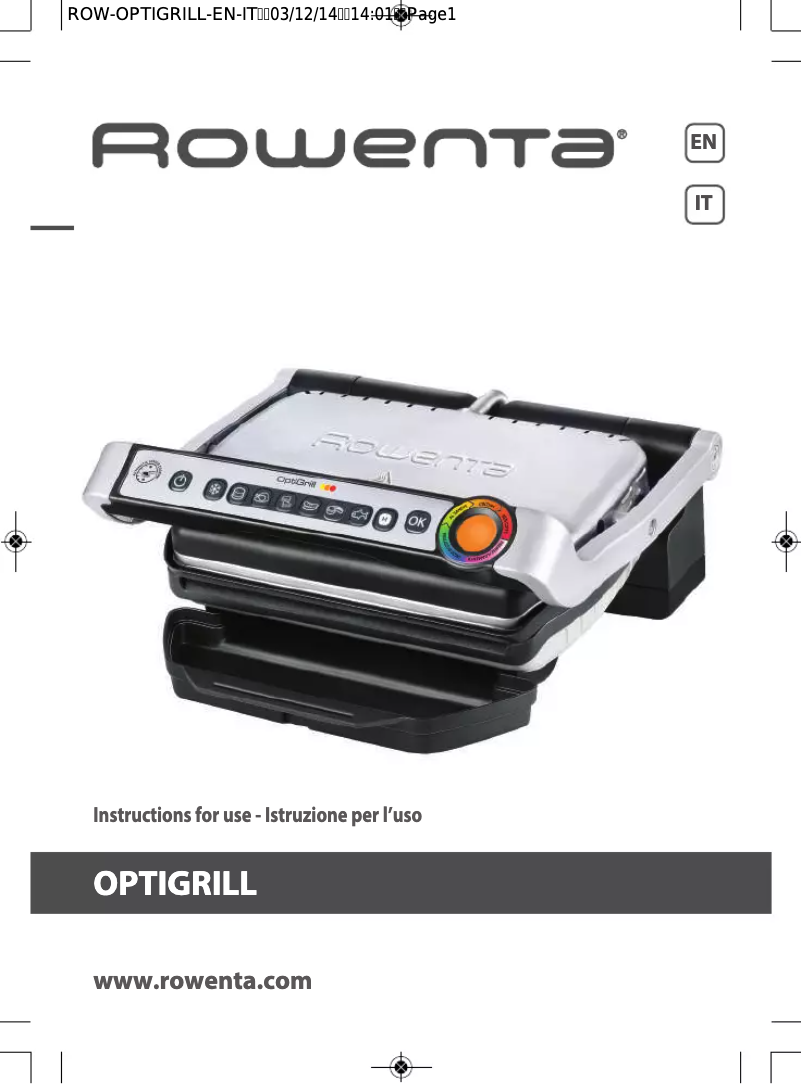 Imagen de la primera página del manual del dispositivo OptiGrill GR702D21