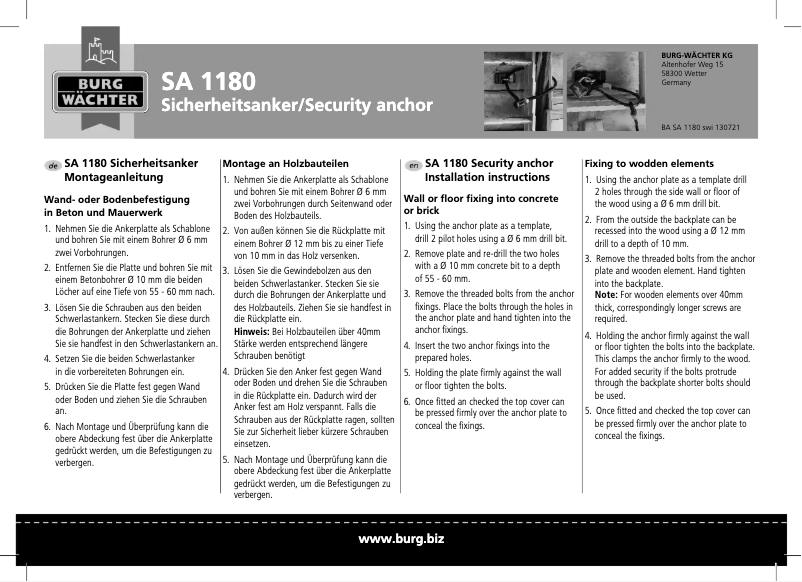 Página 1 del manual Manual de usuario Burg Wächter SA 1180