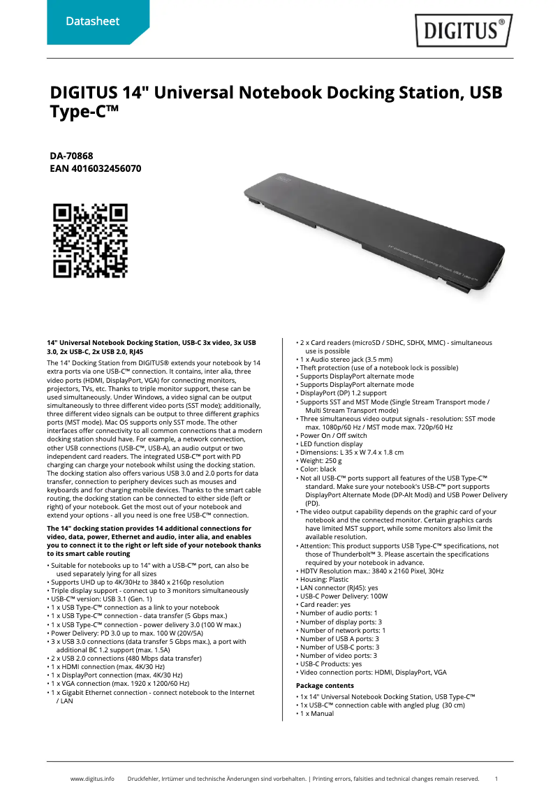 Imagen de la primera página del manual del dispositivo DA-70868