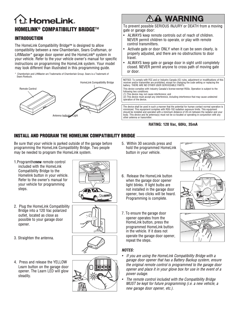 Página nº 1 - Manual de usuario Chamberlain HomeLink RPTRMC