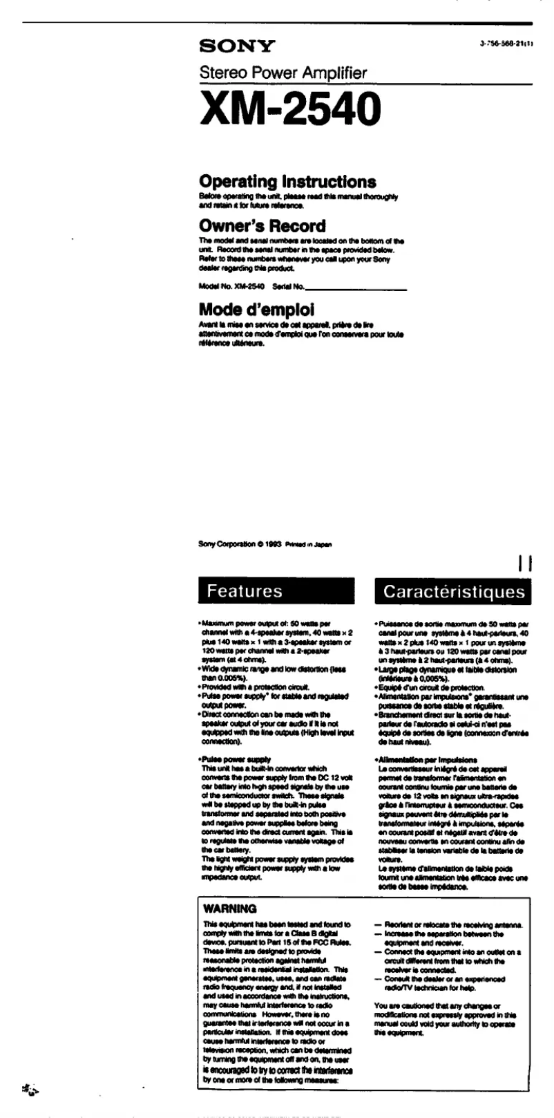 Imagen de la primera página del manual del dispositivo XM-2540