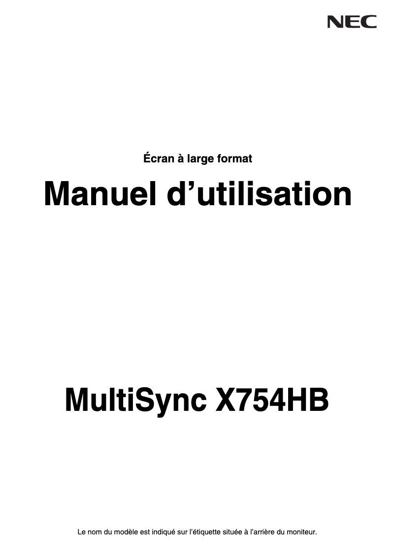 Imagen de la primera página del manual del dispositivo MultiSync X754HB
