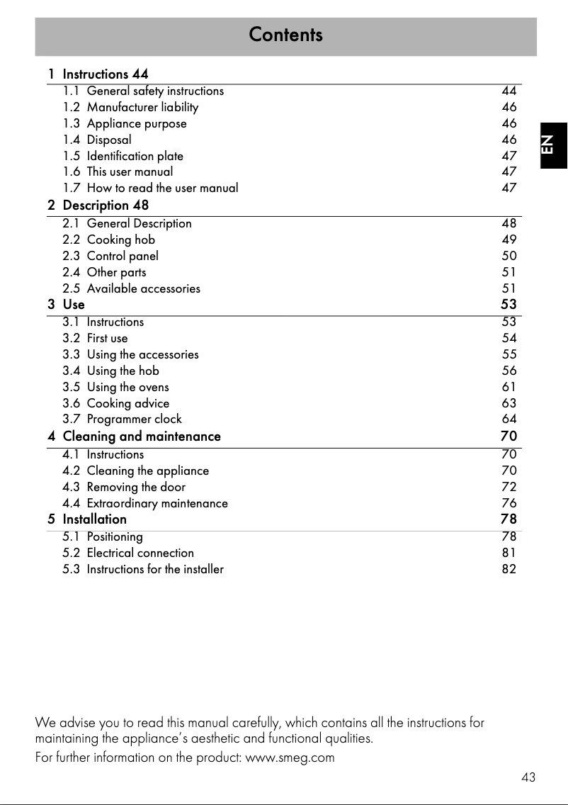 Página 1 del manual Ficha técnica Smeg TR62IBL