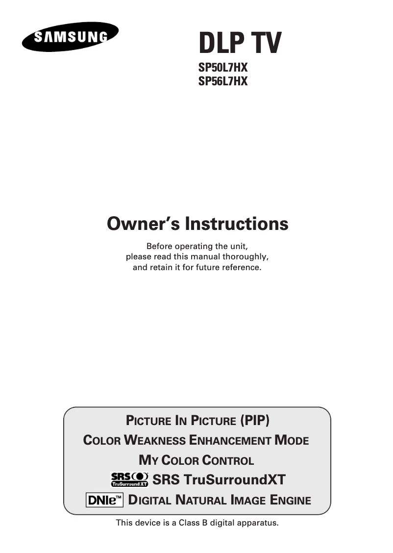Página 1 del manual Manual de usuario Samsung SP-56L7HX