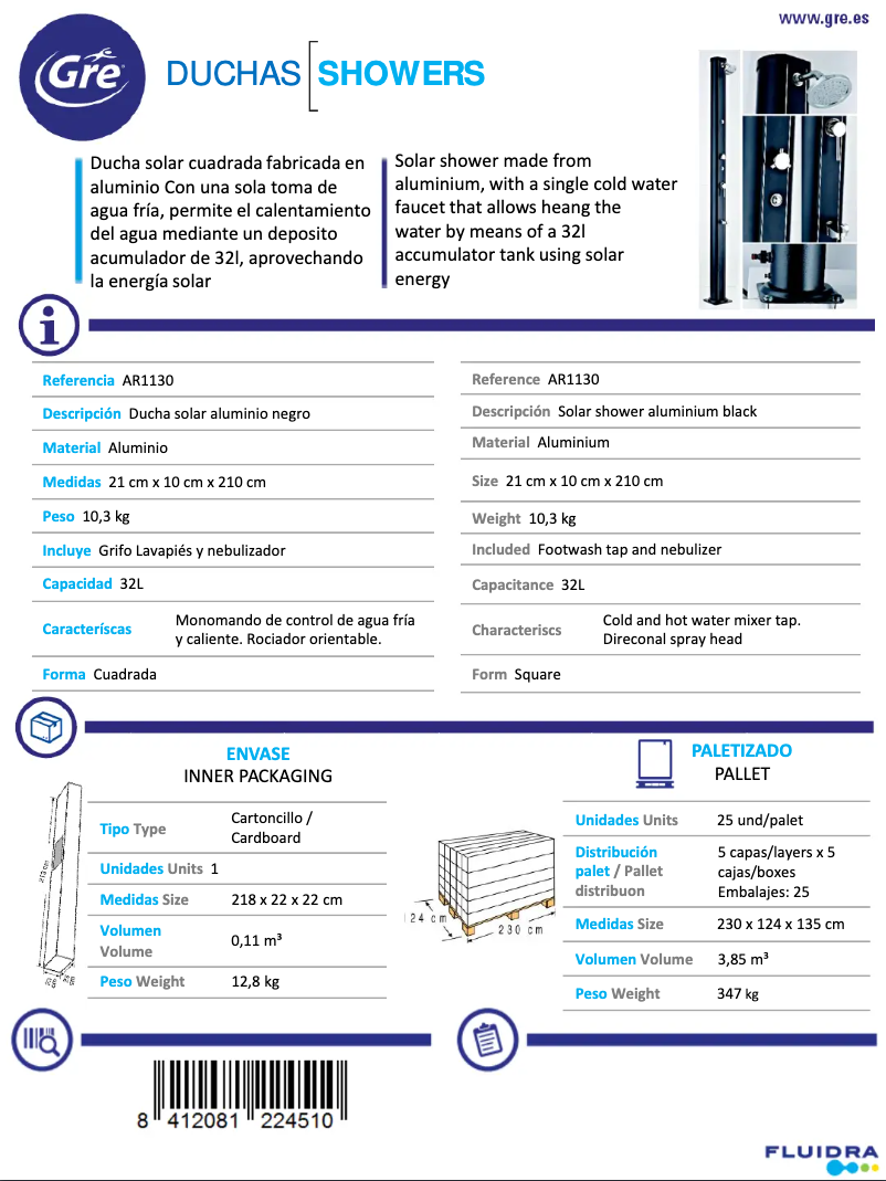 Página 1 del manual Ficha técnica Gre AR1130
