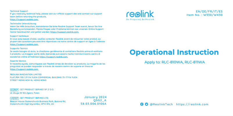 Página 1 del manual Manual de usuario Reolink RLC-811WA