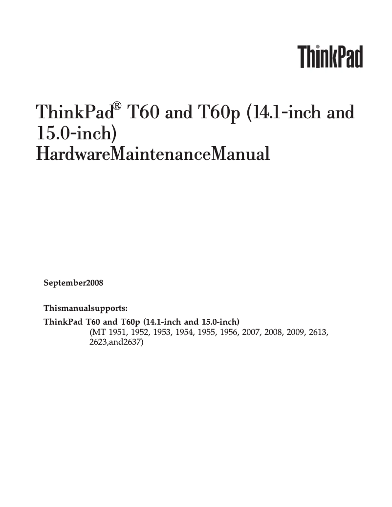 Imagen de la primera página del manual del dispositivo ThinkPad T60p