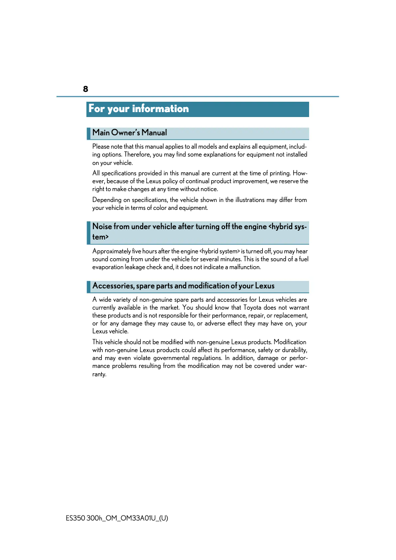 Página 1 del manual Manual de usuario Lexus ES 350 (2013)