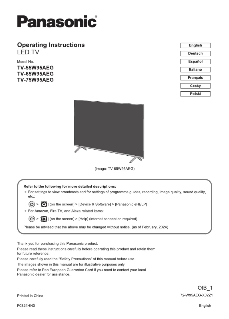 Página 1 del manual Guía de inicio rápido Panasonic TV-65W95AEG