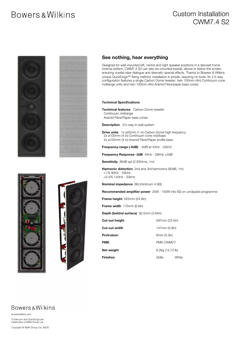 Página nº 1 - Ficha técnica Bowers & Wilkins CWM7.4 S2