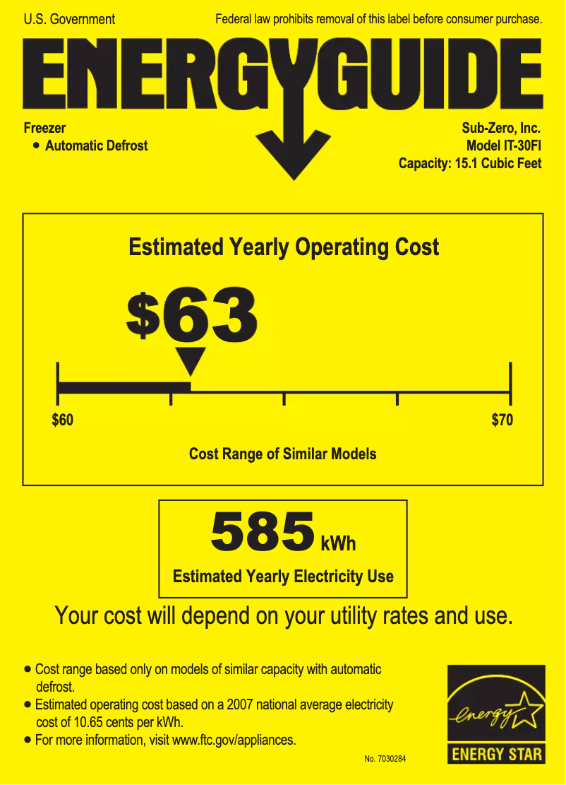 Página 1 del manual Etiqueta energética Sub-Zero IT-30FI-LH