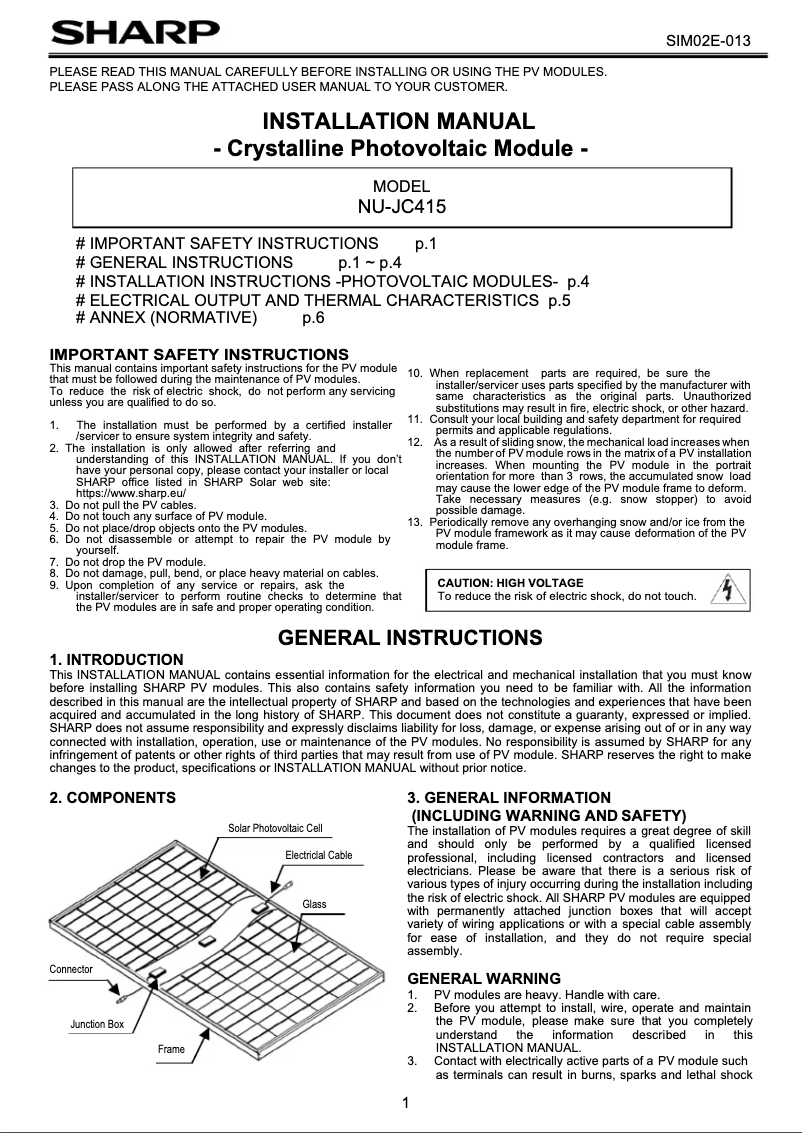 Página 1 del manual Manual de usuario Sharp NU-JC415