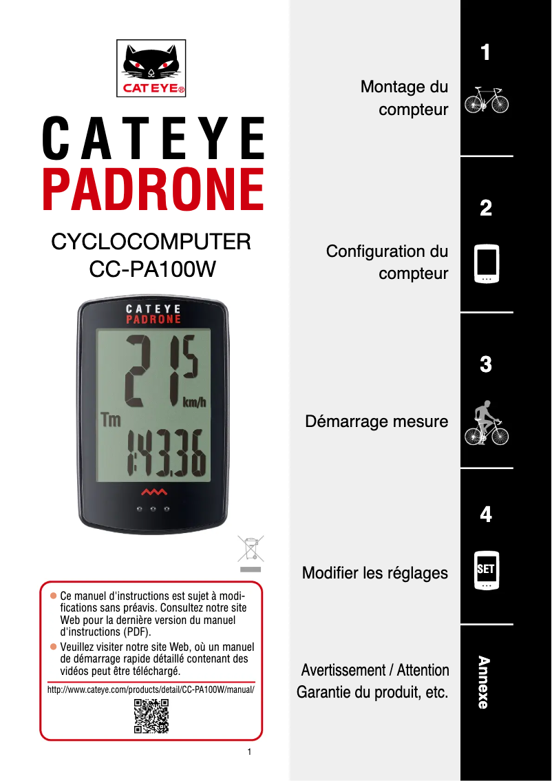 Página nº 1 - Manual de usuario Cateye Padrone CC-PA100W