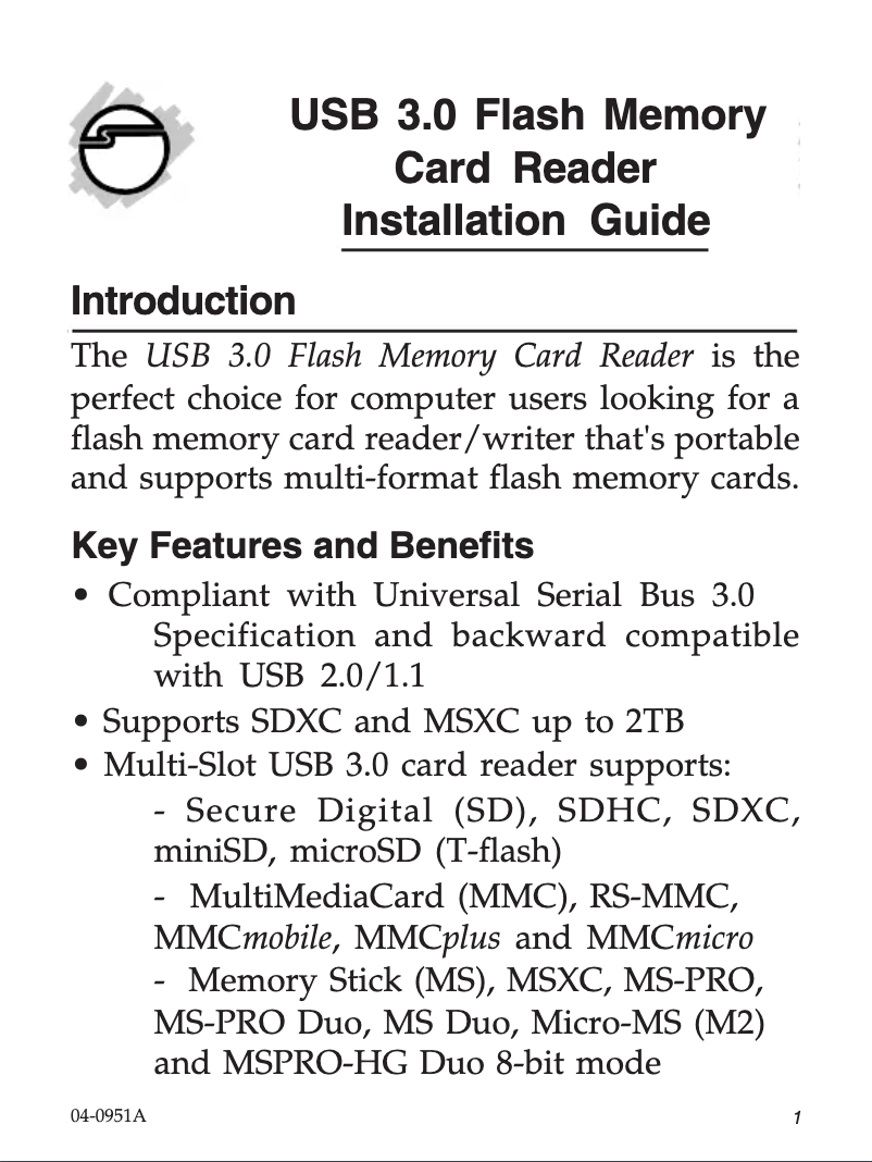 Página 1 del manual Manual de usuario Siig JU-MR0E12-S1