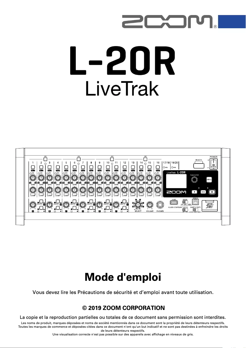 Imagen de la primera página del manual del dispositivo LiveTrak L-20R