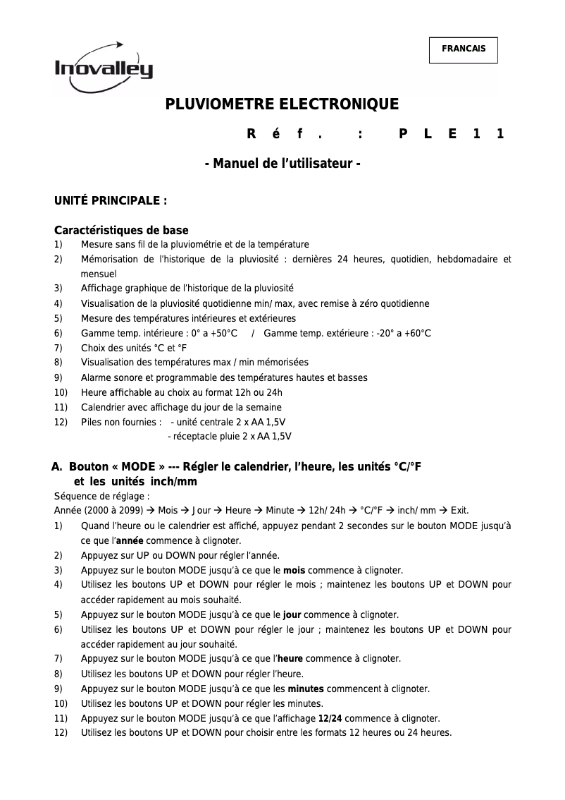 Página 1 del manual Manual de usuario Inovalley PLE11