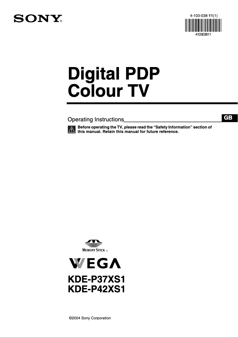 Imagen de la primera página del manual del dispositivo KDE-P42XS1