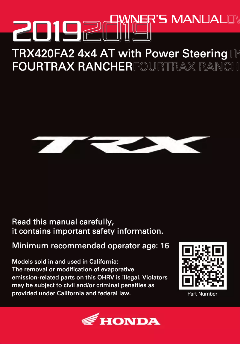 Página 1 del manual Manual de usuario Honda FourTrax Rancher TRX420FA2 (2019)