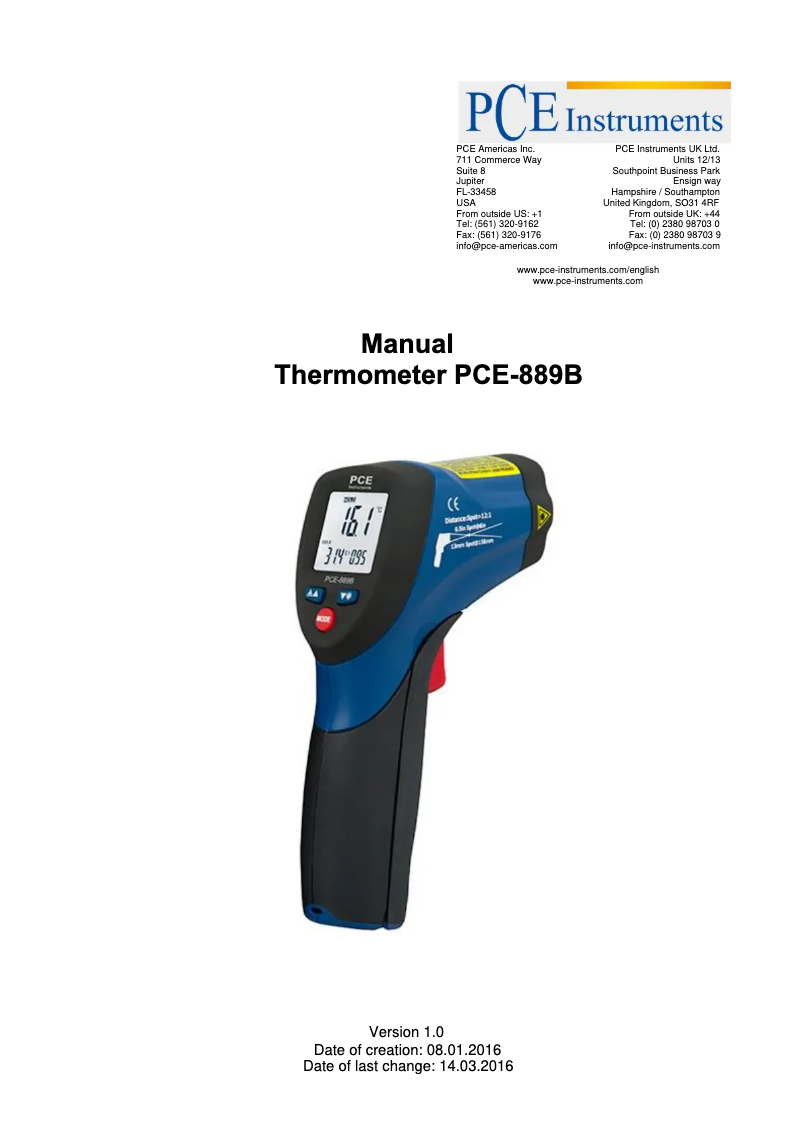 Página 1 del manual Manual de usuario PCE Instruments PCE-889B