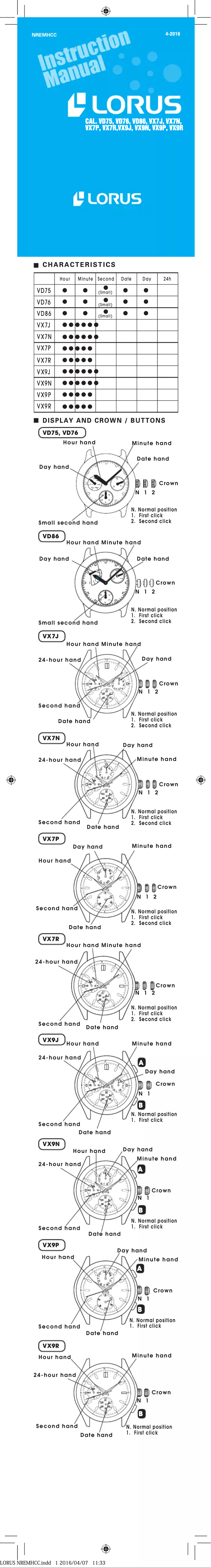 Página nº 1 - Manual de usuario Lorus VX9J