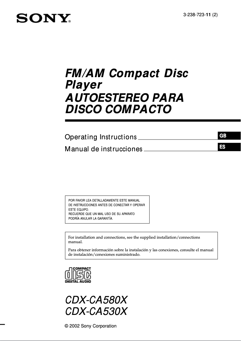 Imagen de la primera página del manual del dispositivo CDX-CA580X