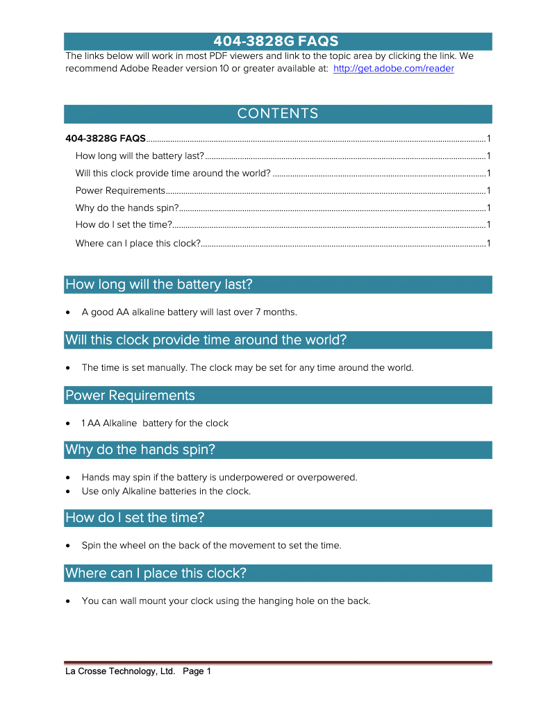 Página 1 del manual Preguntas frecuentes La Crosse Technology 404-3828G