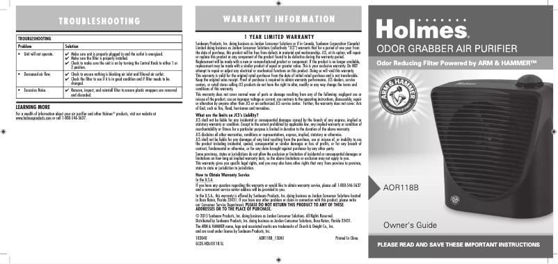 Página nº 1 - Manual de usuario Holmes AOR118B