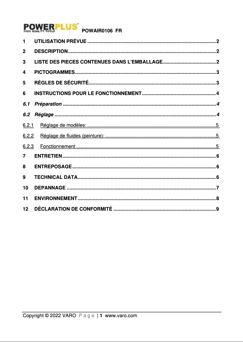 Página nº 1 - Manual de usuario PowerPlus POWAIR0106