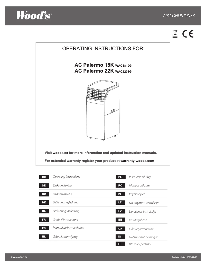Imagen de la primera página del manual del dispositivo AC Palermo 18K