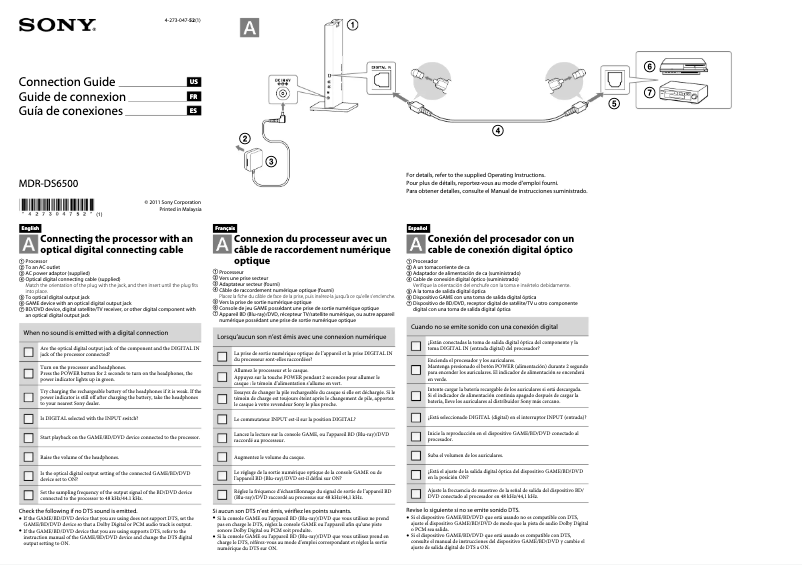 Imagen de la primera página del manual del dispositivo MDR-DS6500