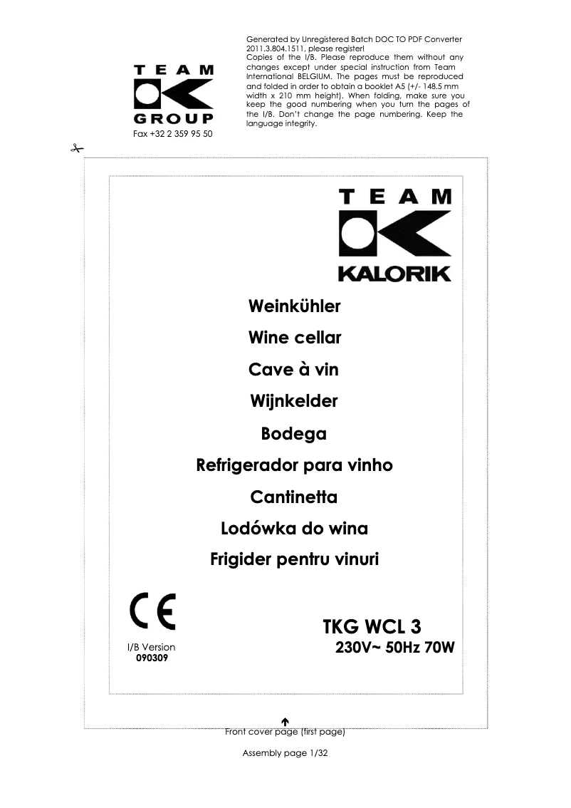 Imagen de la primera página del manual del dispositivo TKG WCL 3
