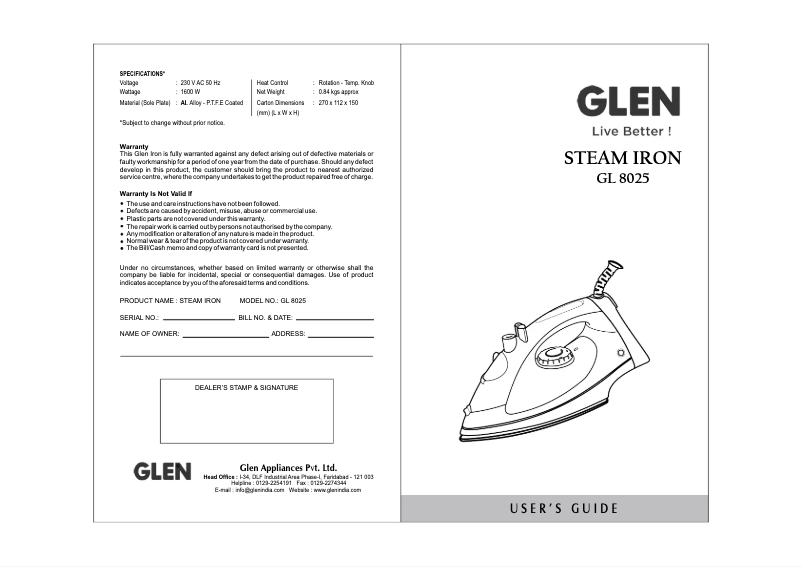 Página 1 del manual Manual de usuario Glen GL 8025