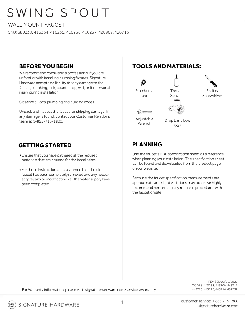 Página 1 del manual Manual de usuario Signature Hardware Swing Spout 426713