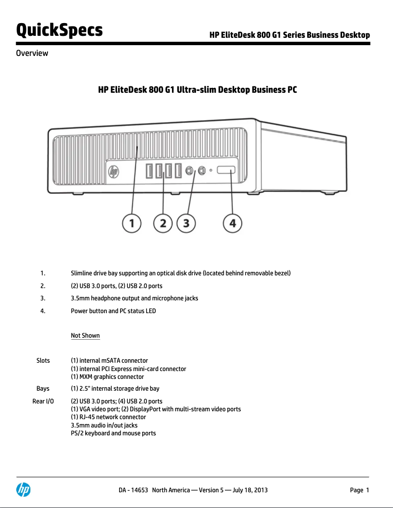 Imagen de la primera página del manual del dispositivo EliteDesk 800 G1 SFF E231 Bundle