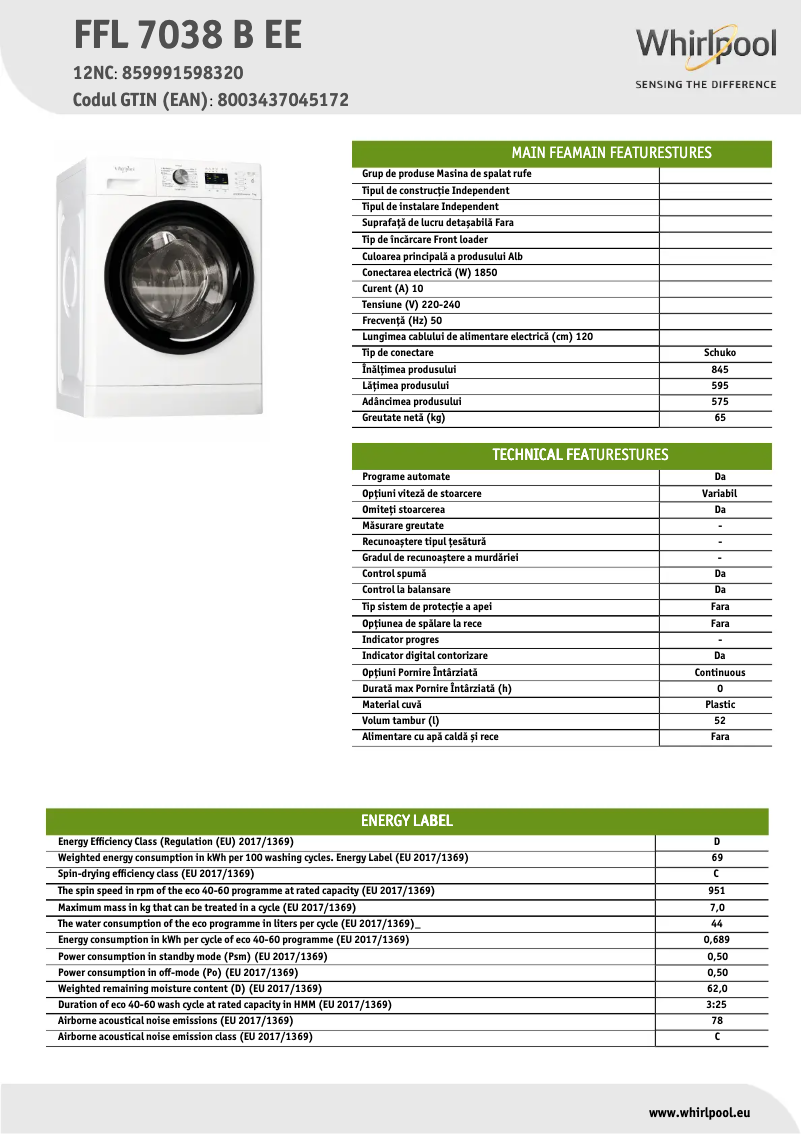 Imagen de la primera página del manual del dispositivo FFL 7038 B EE