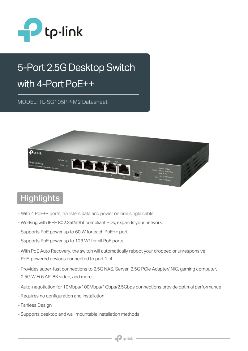 Imagen de la primera página del manual del dispositivo TL-SG105PP-M2