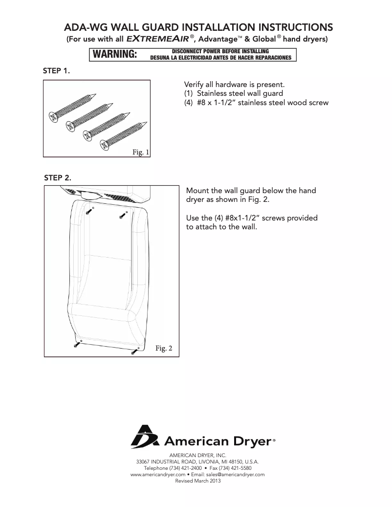 Página nº 1 - Manual de usuario American Dryer ADA-WG