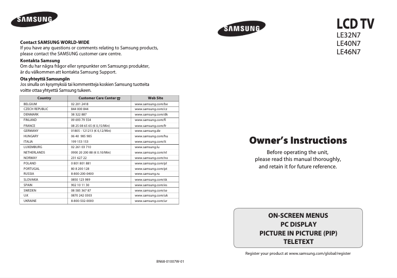Página 1 del manual Manual de usuario Samsung LE32N73BD