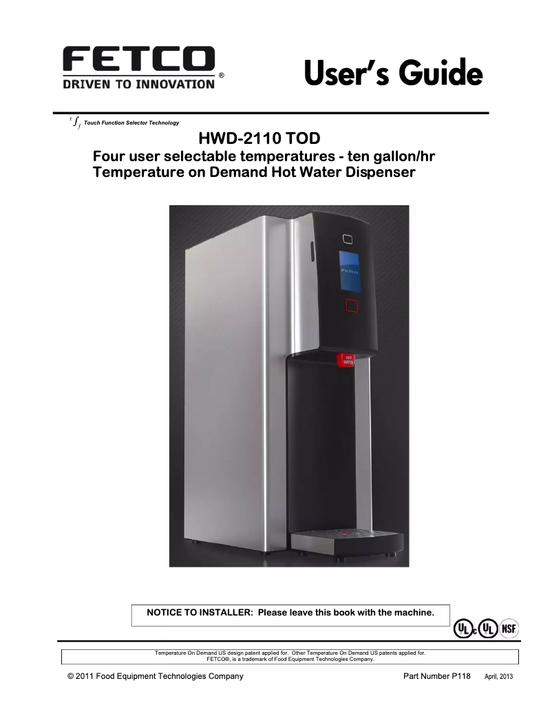 Imagen de la primera página del manual del dispositivo HWD-2110 TOD