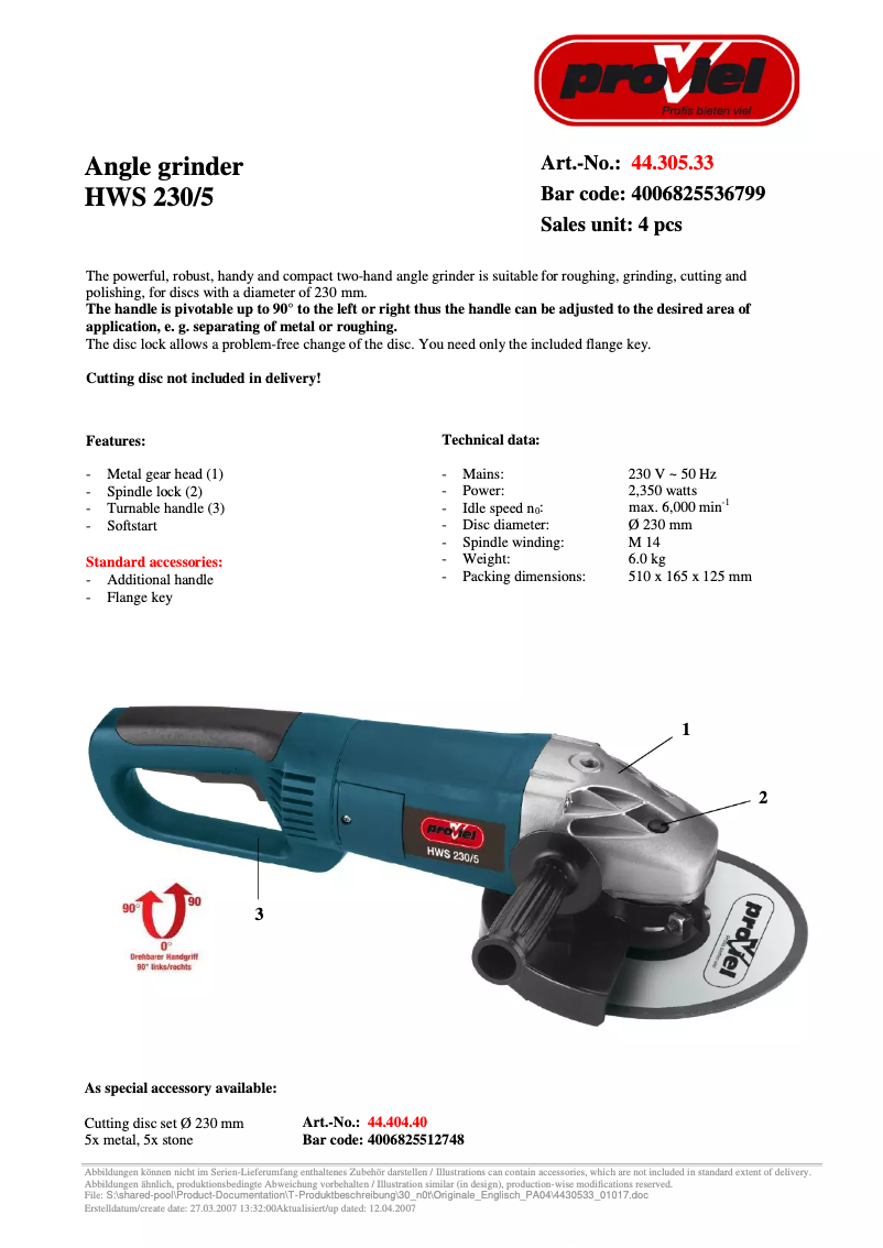 Imagen de la primera página del manual del dispositivo HWS 230/5