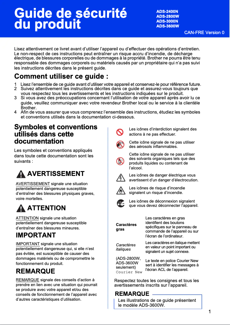 Página 1 del manual Instrucciones de seguridad Brother ImageCenter ADS-3600W